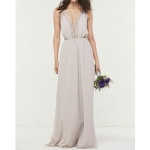 Wtoo Lace Trim Chiffon Dress ,Color Mocha